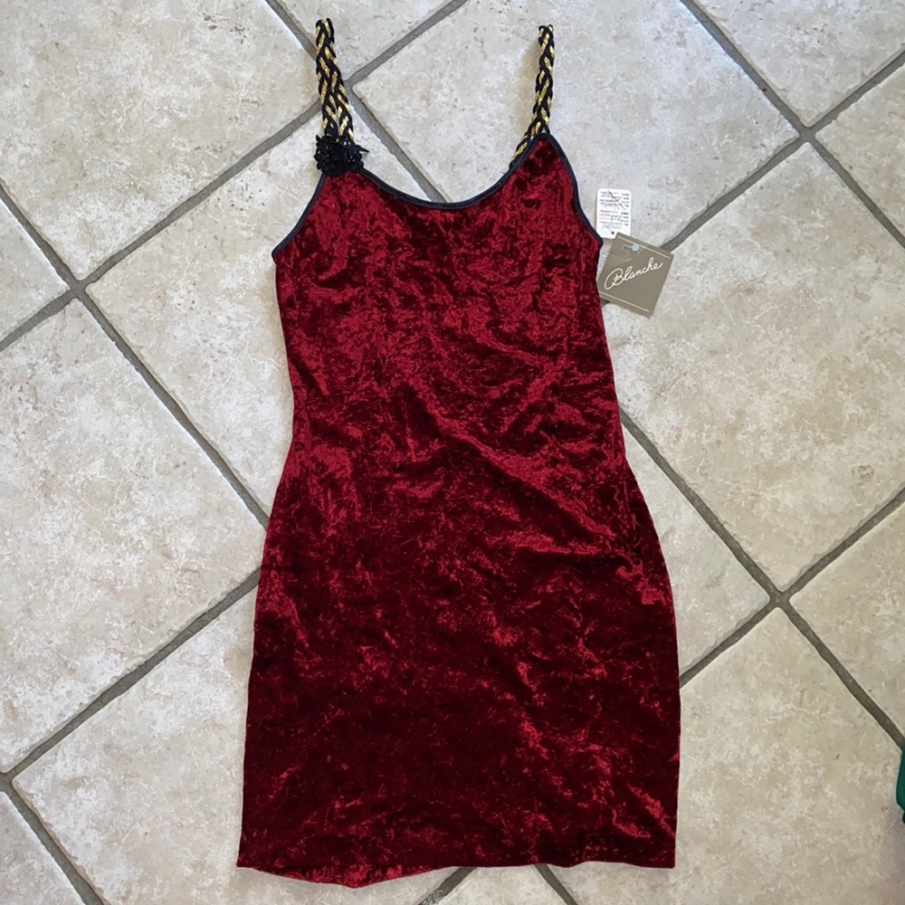 Vintage Blanche crushed velvet red body-con mini slip dress